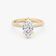 Marquise Cut - Pave Band - 6 Prong Classic Ring - 14 K Gold